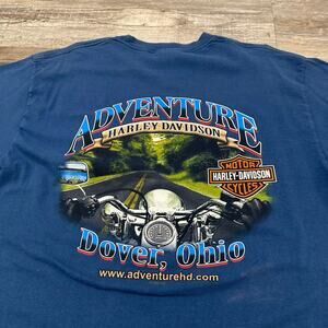 Harley Davidson Motorcycle Adventure Dover OH Spades Wings Blue Mens L Biker Tee